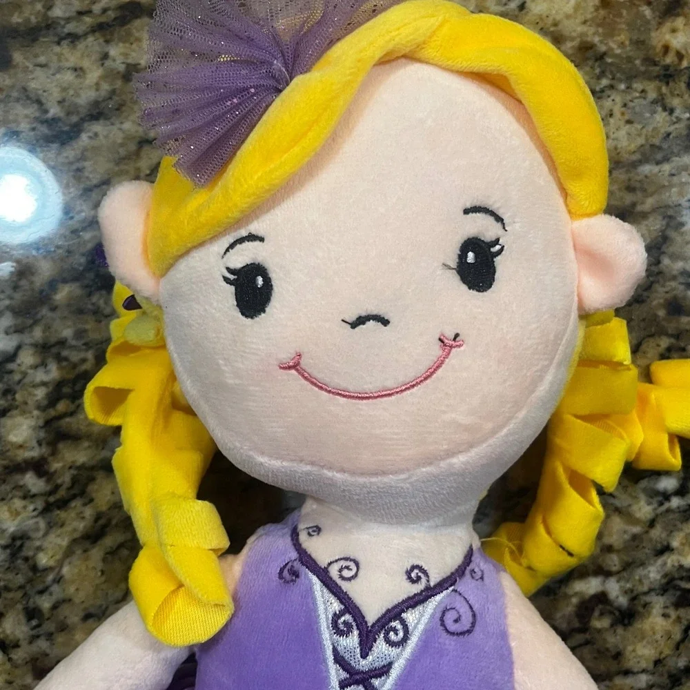 Walgreen Co Plush Ballerina Doll Yellow Ringlet Hair Purple Tutu Silver Slippers